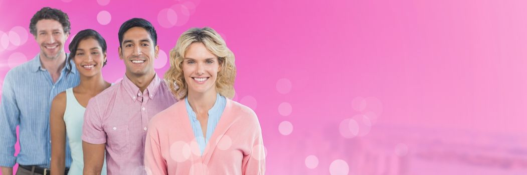 Digital composite of People with pink city background