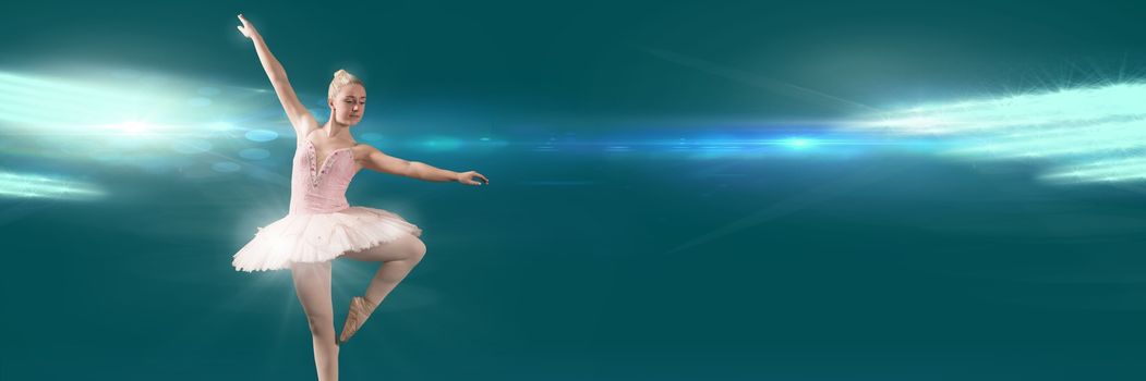 Digital composite of Ballet dancer dancing with sparkling beauty and light glowing