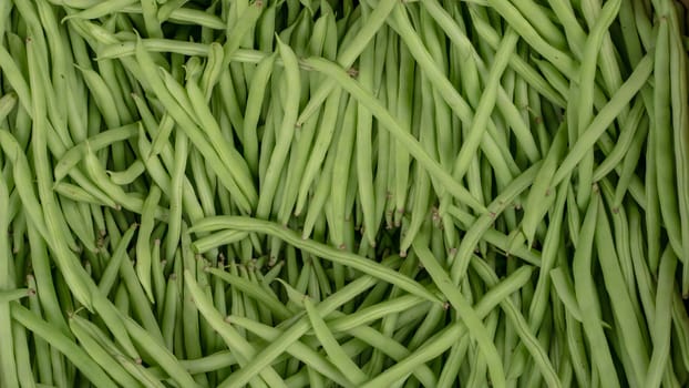 The close up of Taiwan green beans vegetable at food market in Taipei, Taiwan.