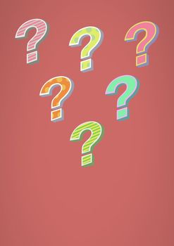 Digital composite of colorful funky question marks