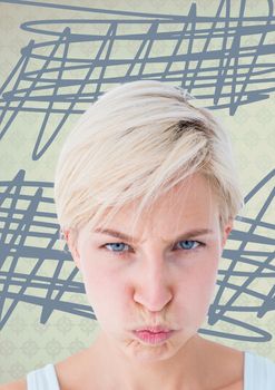 Digital composite of Funny faced woman with rough doodles