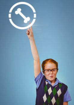 Digital composite of Bone icon and boy touching air