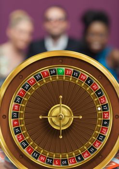 Digital composite of ROulette wheel and people in background