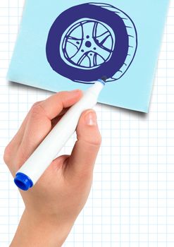 Digital composite of Sketch of tyre and hand drawing