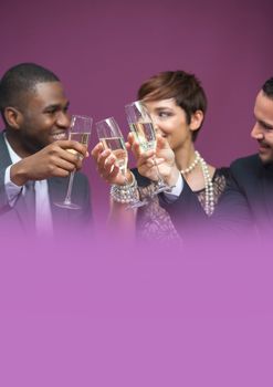 Digital composite of People celebrating with champagne glasses