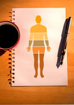 Digital composite of Human Body sections on sheet of paper