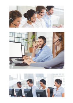 Digital composite of Collage of Customer Service help team in call center