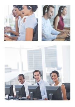 Digital composite of Collage of Customer Service help team in call center