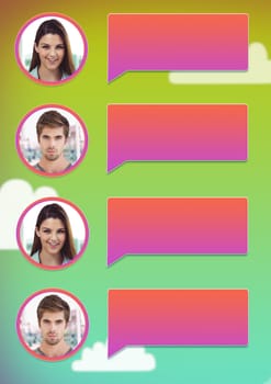 Digital composite of Chat conversation profiles messaging with blank speech bubbles