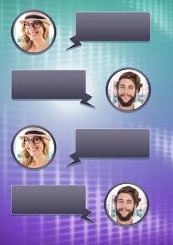 Digital composite of Chat conversation profiles messaging with blank speech bubbles