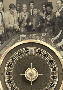 Digital composite of Group of people playing casino roulette game