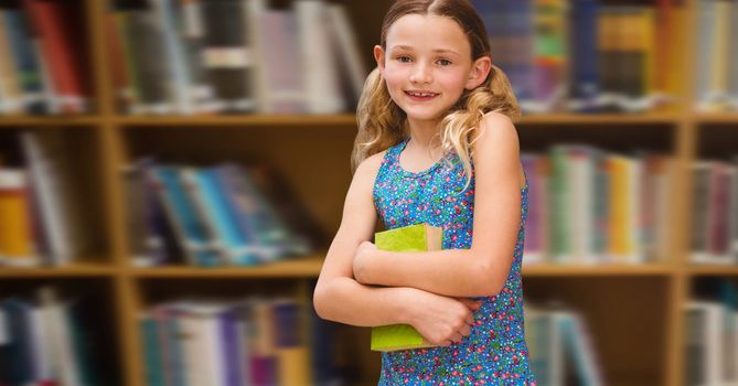 Digital composite of Girl in education library