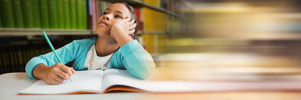 Digital composite of Girl in education library with transition