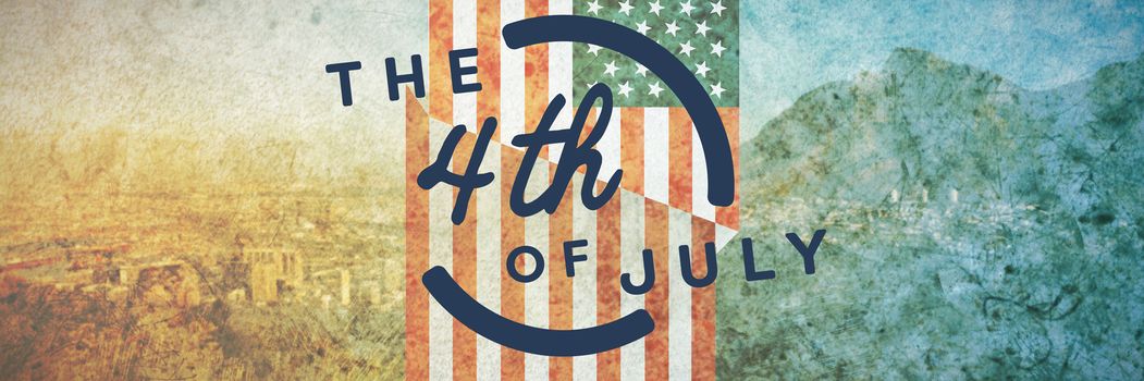 Colorful happy 4th of july text against white background against new york