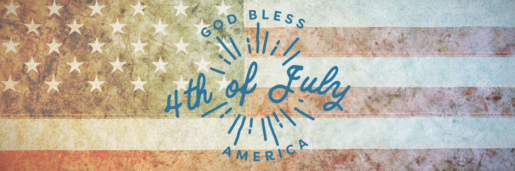 Digitally generated image of happy 4th of july message against american national flag with stars and stripes
