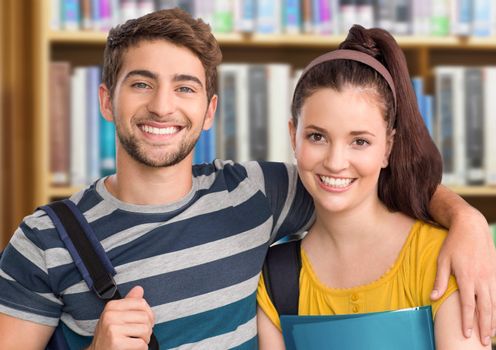Digital composite of Student couple in education library
