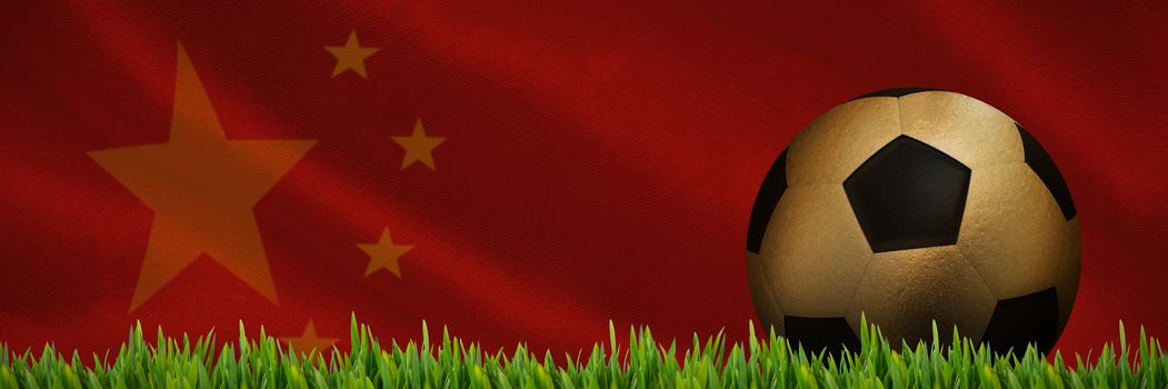 Grass growing outdoors against close-up of chinese flag