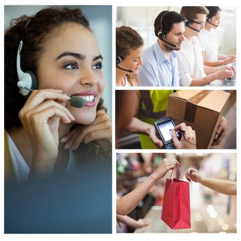 Digital composite of Smiling call center employees