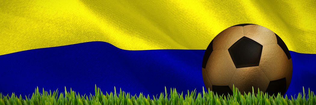 Grass growing outdoors against digitally generated colombia national flag