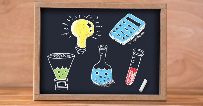 Digital composite of Science education drawings on blackboard for school