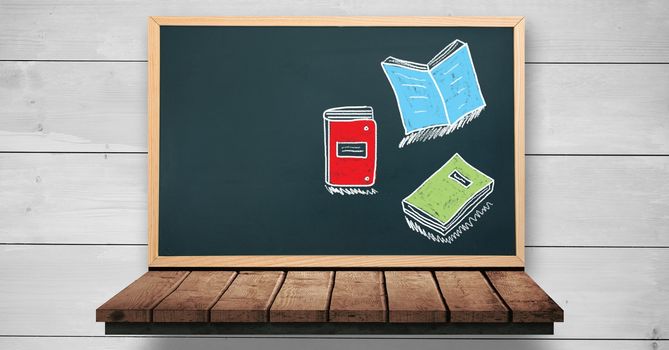 Digital composite of Folder notes and books on education blackboard