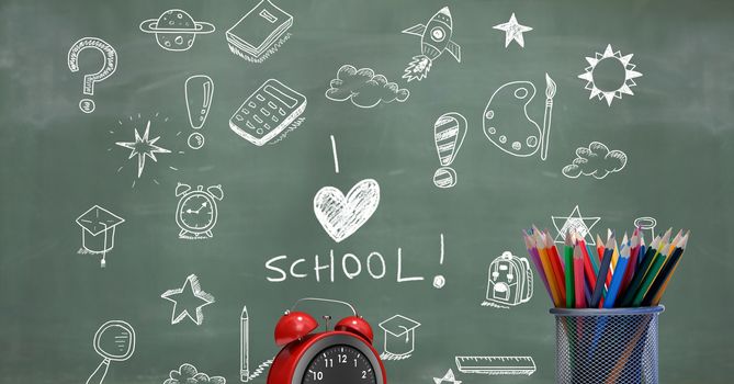 Digital composite of I love school Education drawing on blackboard