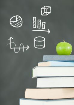 Digital composite of Diagram Education drawing on blackboard with apple for school
