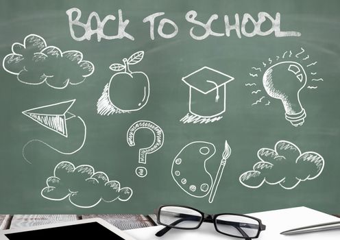 Digital composite of Back to school education drawings on blackboard for school