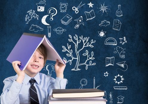 Digital composite of School boy and Education drawing on blackboard for school