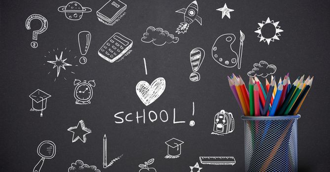 Digital composite of I love school Education drawing on blackboard