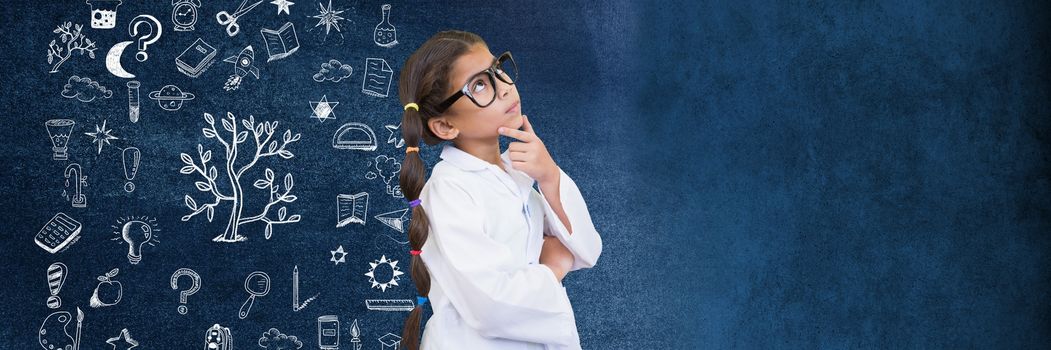 Digital composite of School girl scientist and Education drawing on blackboard for school