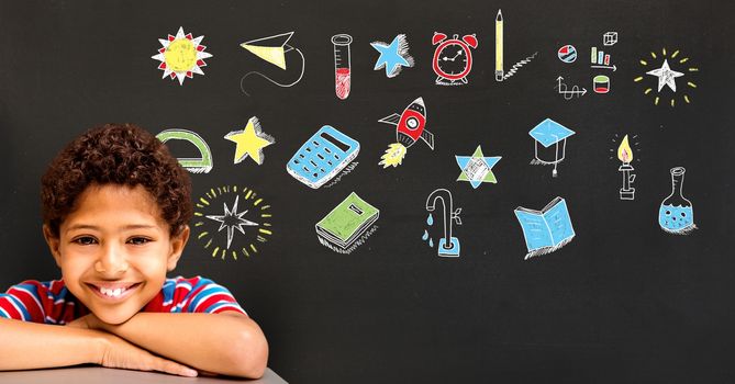 Digital composite of School boy and Education drawing on blackboard for school