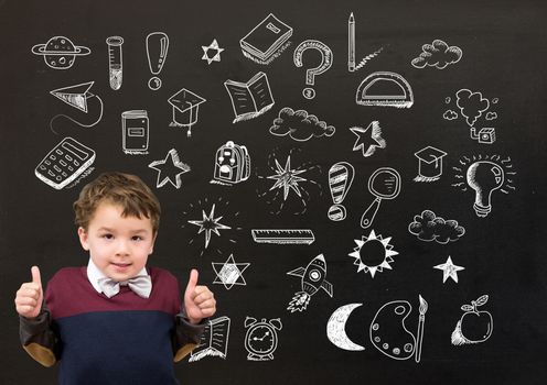 Digital composite of School boy and Education drawing on blackboard for school