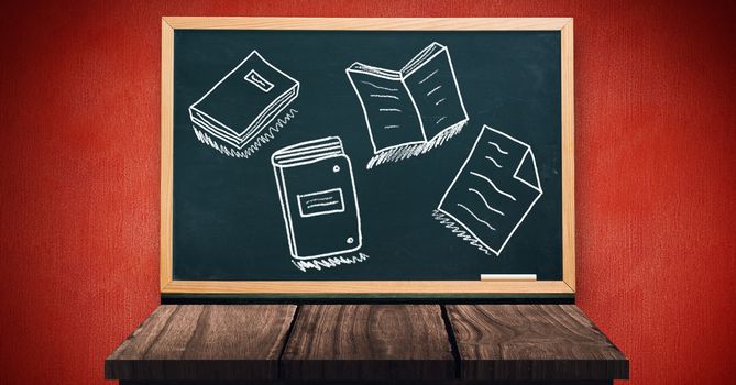 Digital composite of Folder notes and books on education blackboard