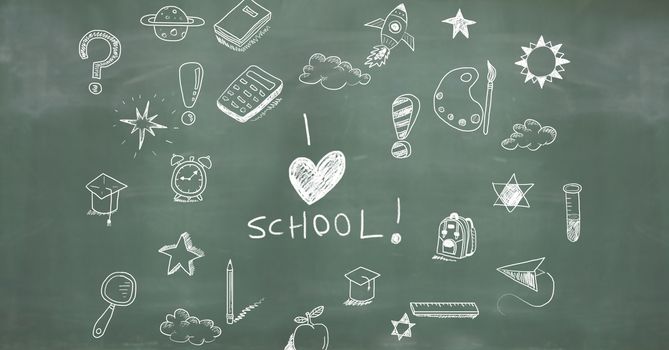 Digital composite of I love school Education drawing on blackboard