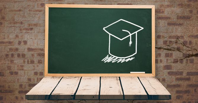 Digital composite of Graduation hat Education drawing on blackboard for school