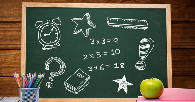 Digital composite of Math education drawings on blackboard for school