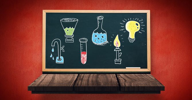 Digital composite of Science education drawings on blackboard for school