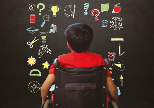 Digital composite of School boy and Education drawing on blackboard for school