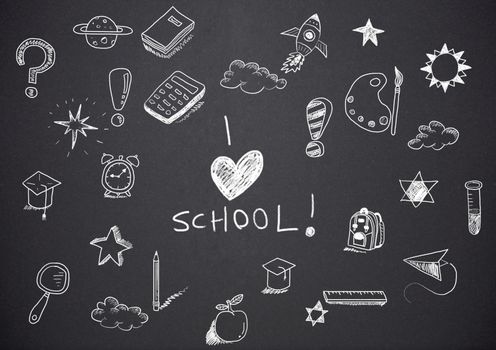 Digital composite of I love school Education drawing on blackboard