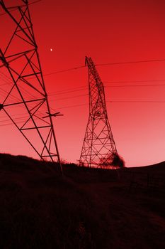 The evening electricity pylon silhouette