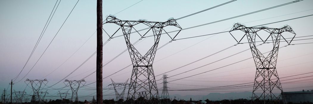 The evening electricity pylon silhouette