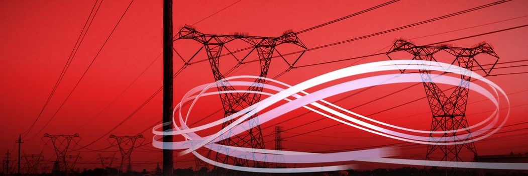 Grey line design against the evening electricity pylon silhouette