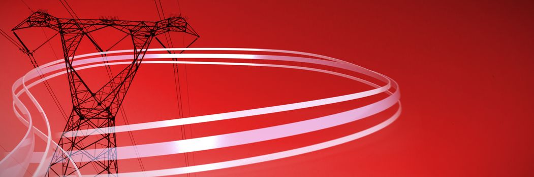 Grey line design against the evening electricity pylon silhouette