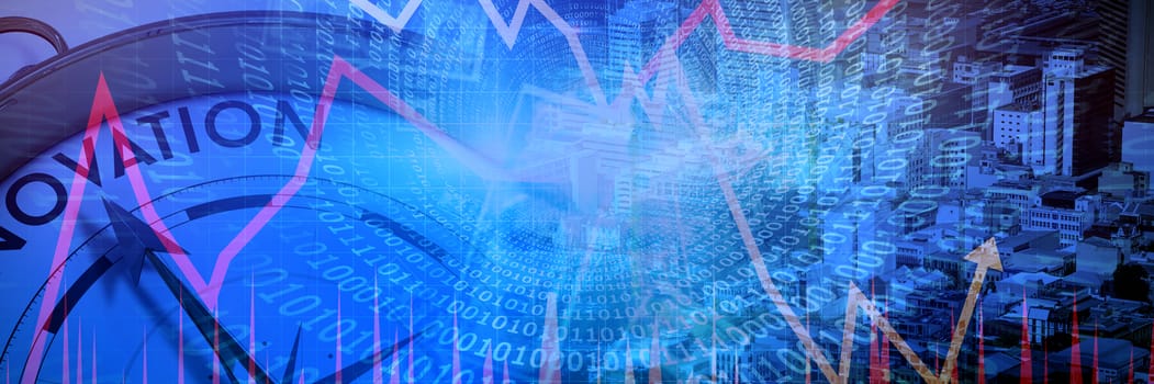Stocks and shares against compass pointing to innoavtion