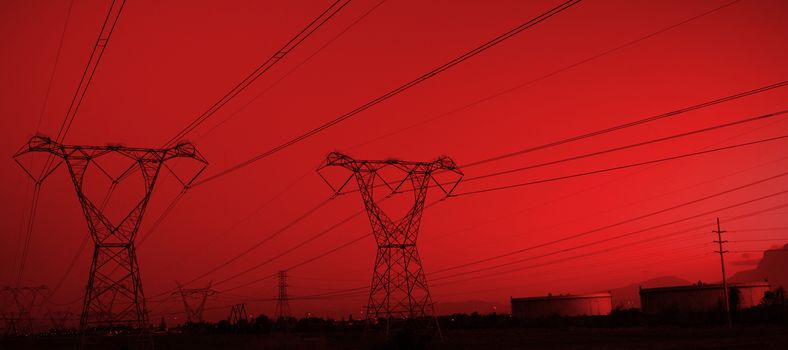 The evening electricity pylon silhouette