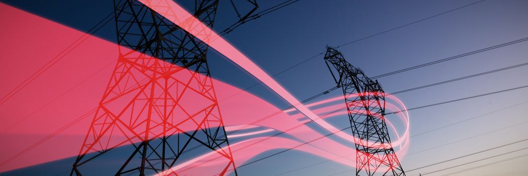 Grey line design against the evening electricity pylon silhouette