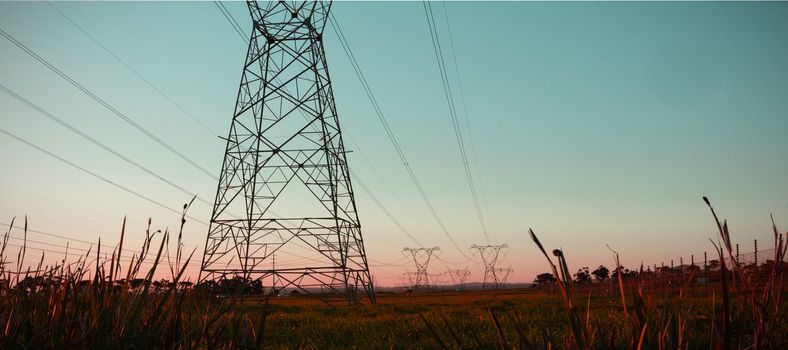 The evening electricity pylon silhouette