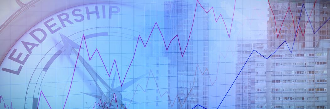 Stocks and shares against compass pointing to leadership