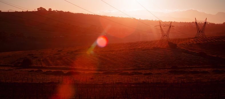 The evening electricity pylon silhouette